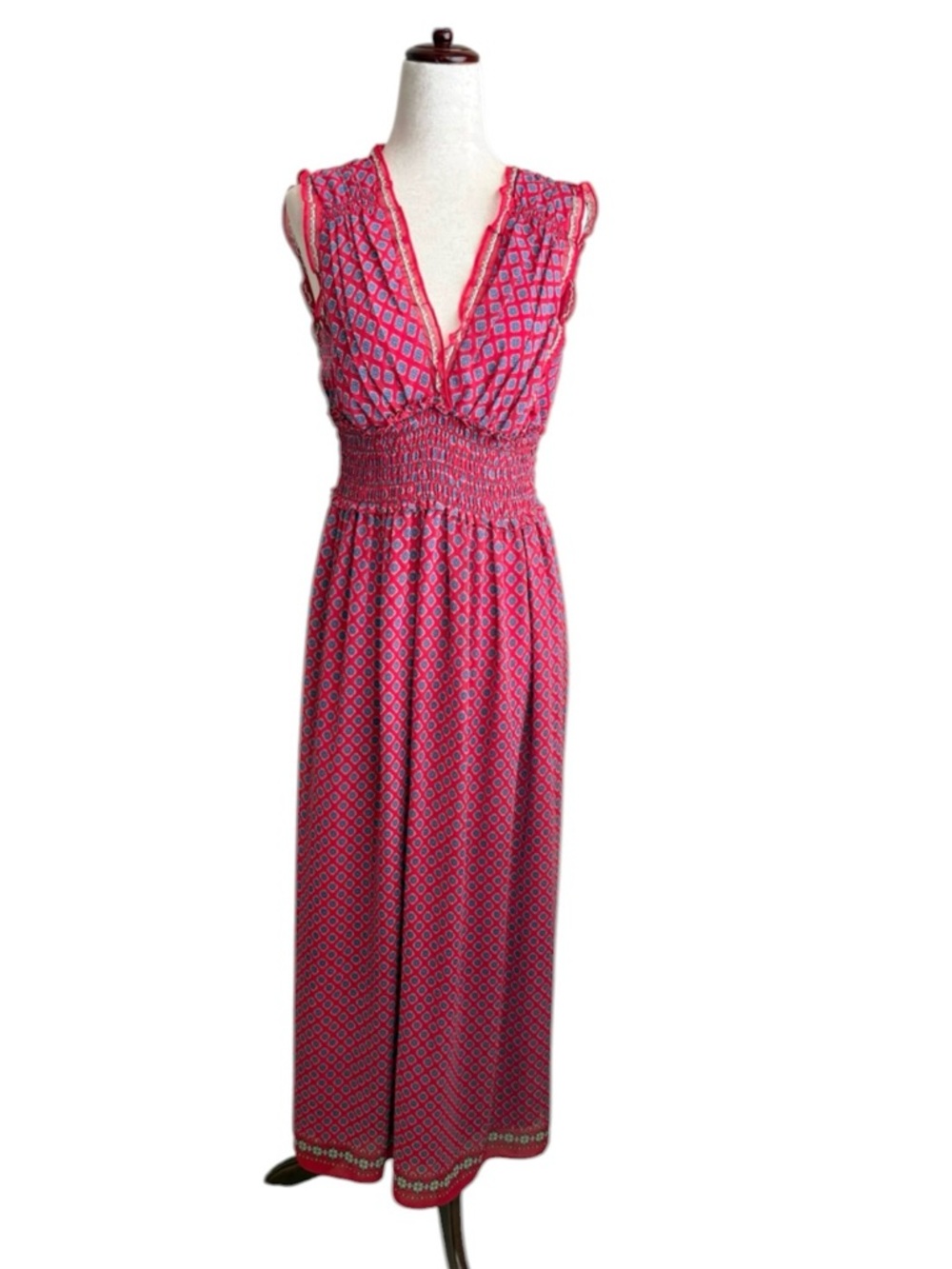 Max Studio Red, white and blue geometric print Maxi dress.